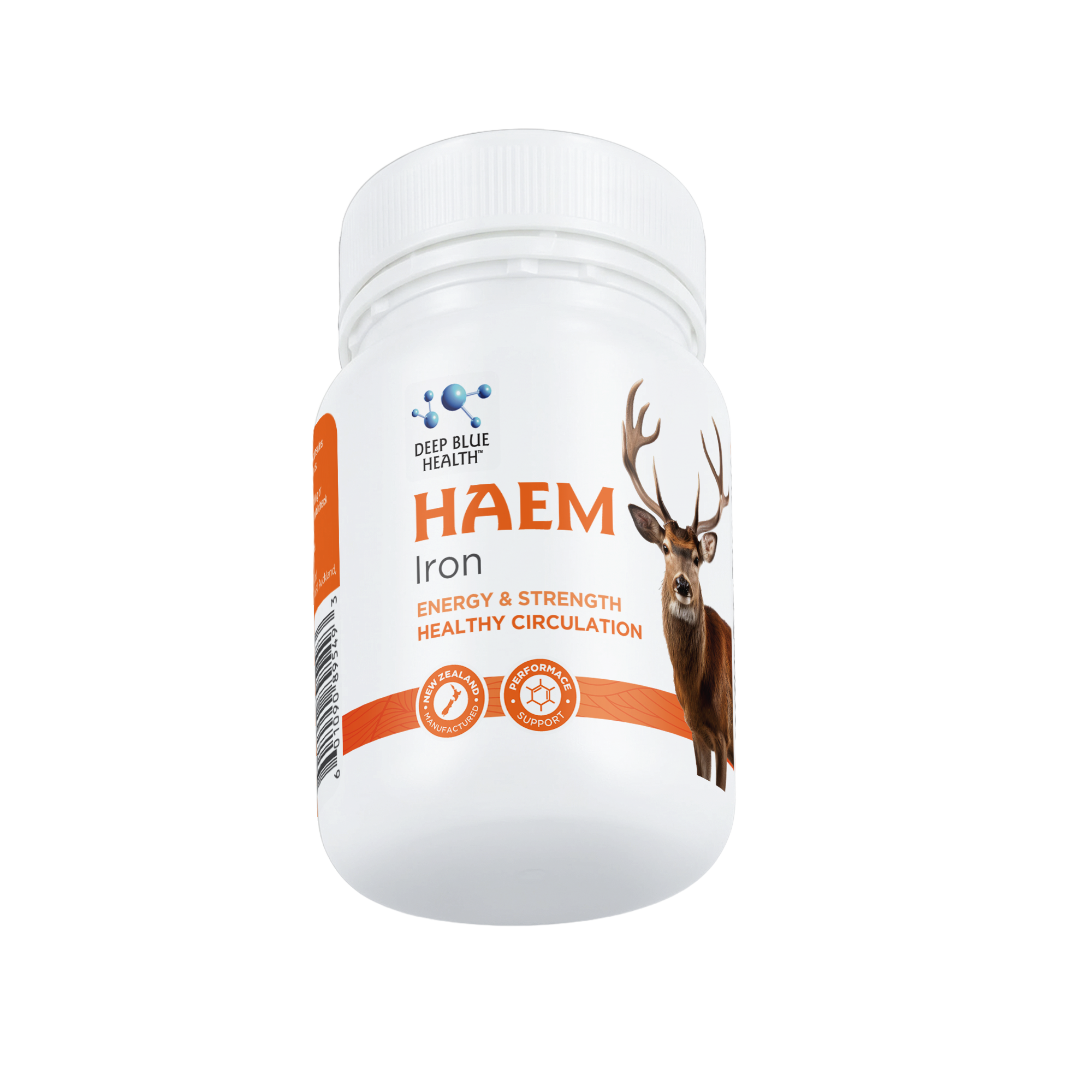 Haem Iron bottle with deer — 90-capsule NZ haem iron supplement from pasture-raised deer