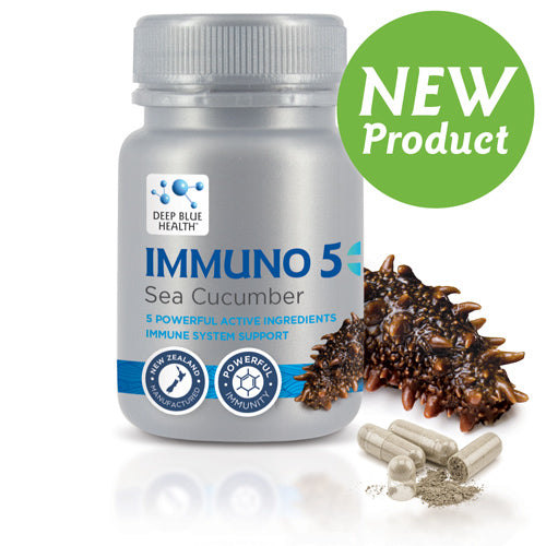 Deep Blue Health Immuno 5+ Sea Cucumber 90 capsule bottle with immunity support ingredients NZ